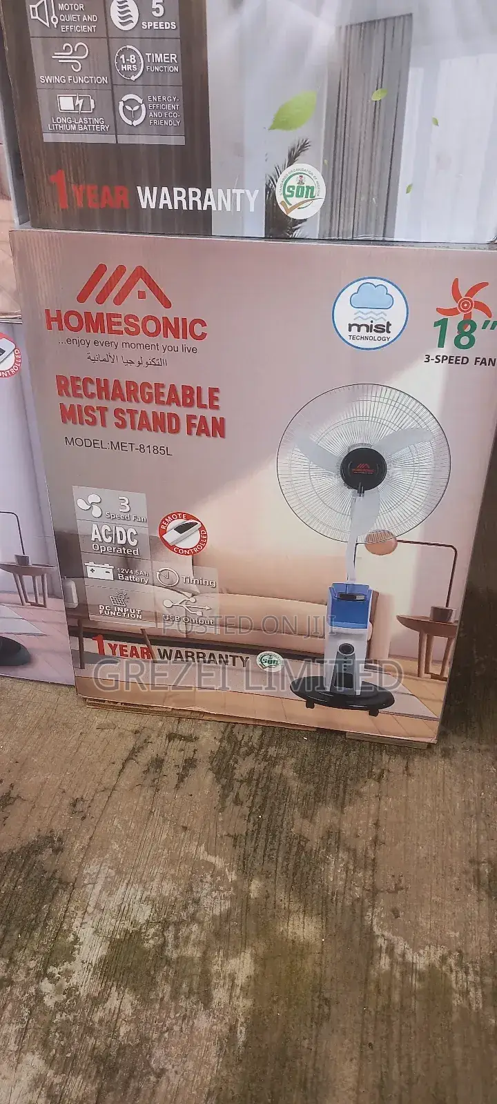Honesonic Rechargeable Mist Fan 18inch White