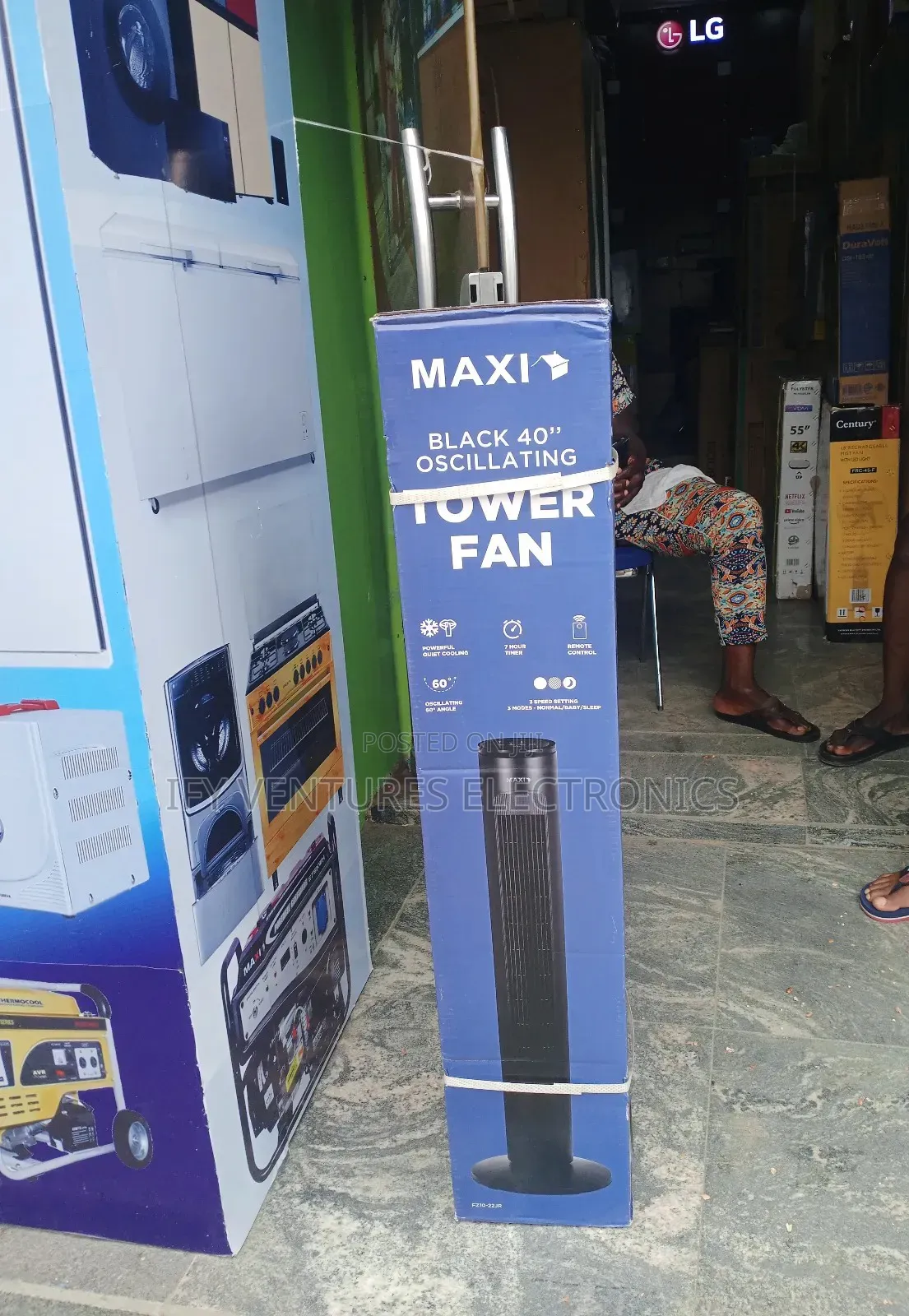 40 Inches Maxi Oscillating Tower Fan, Black Color, 1 Year Warranty