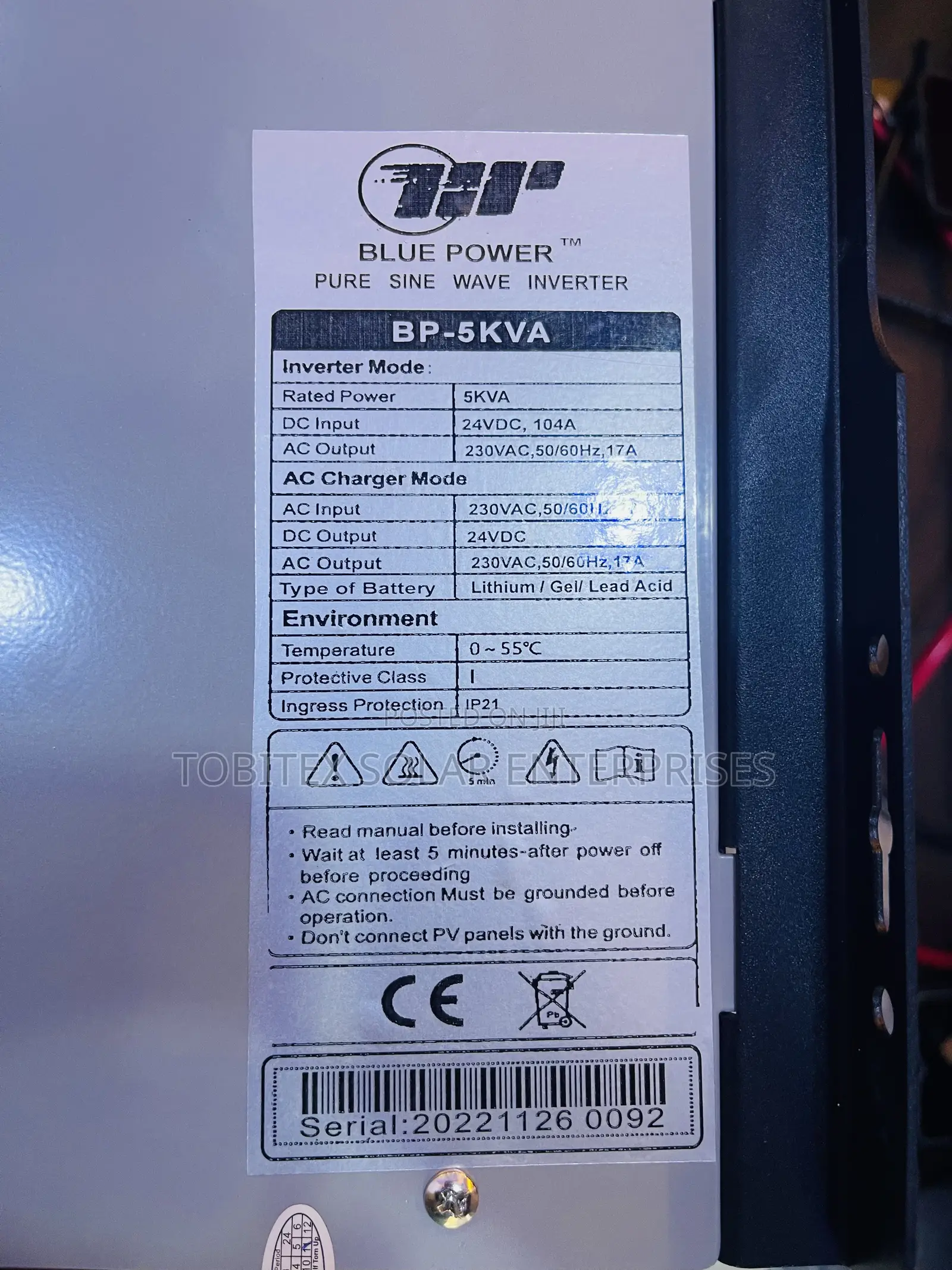 Blue Power Solar Energy Inverter 5kva 24v 