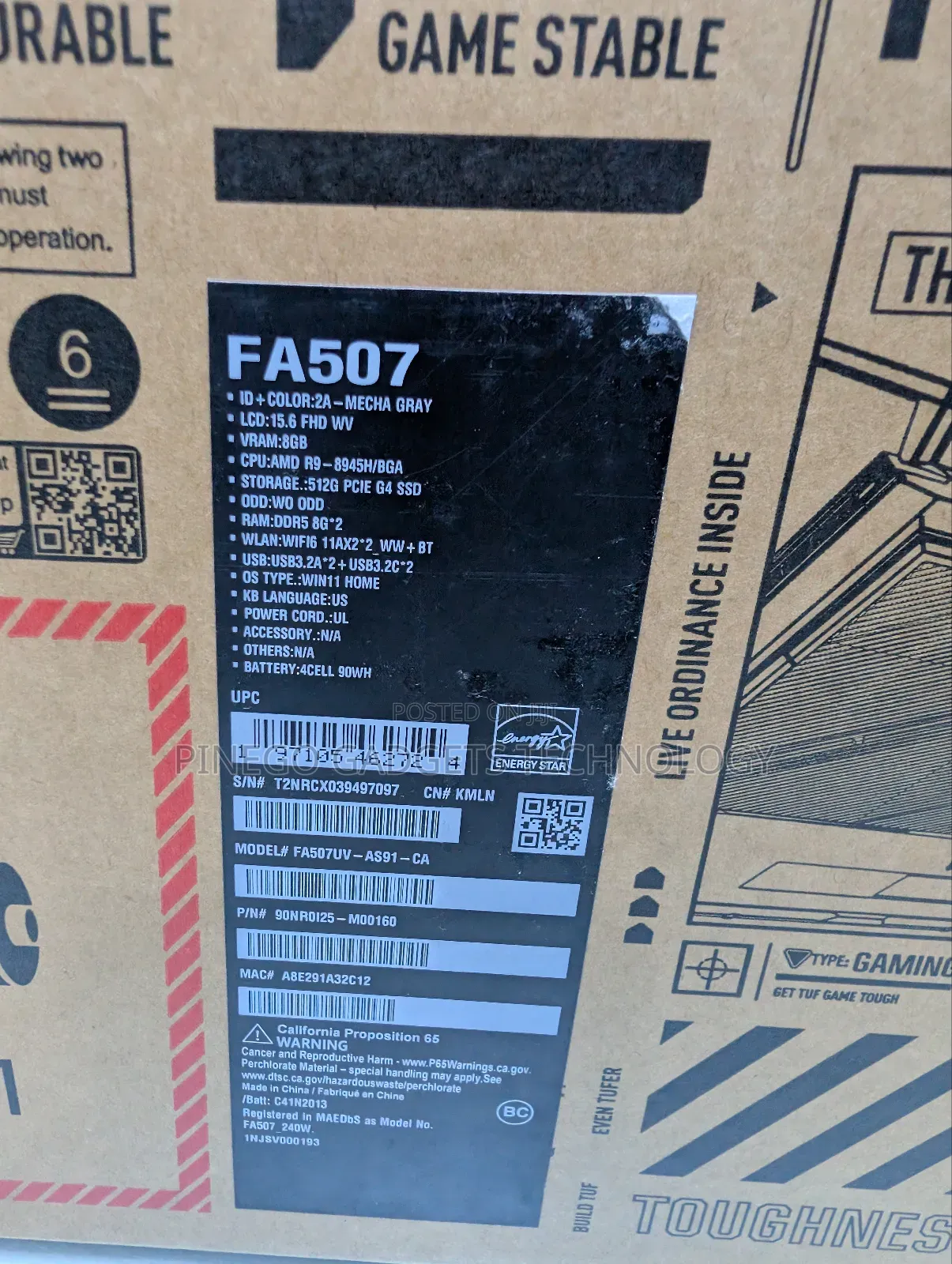 New Laptop Asus TUF Gaming A15 16GB AMD Ryzen 9 SSD 512GB