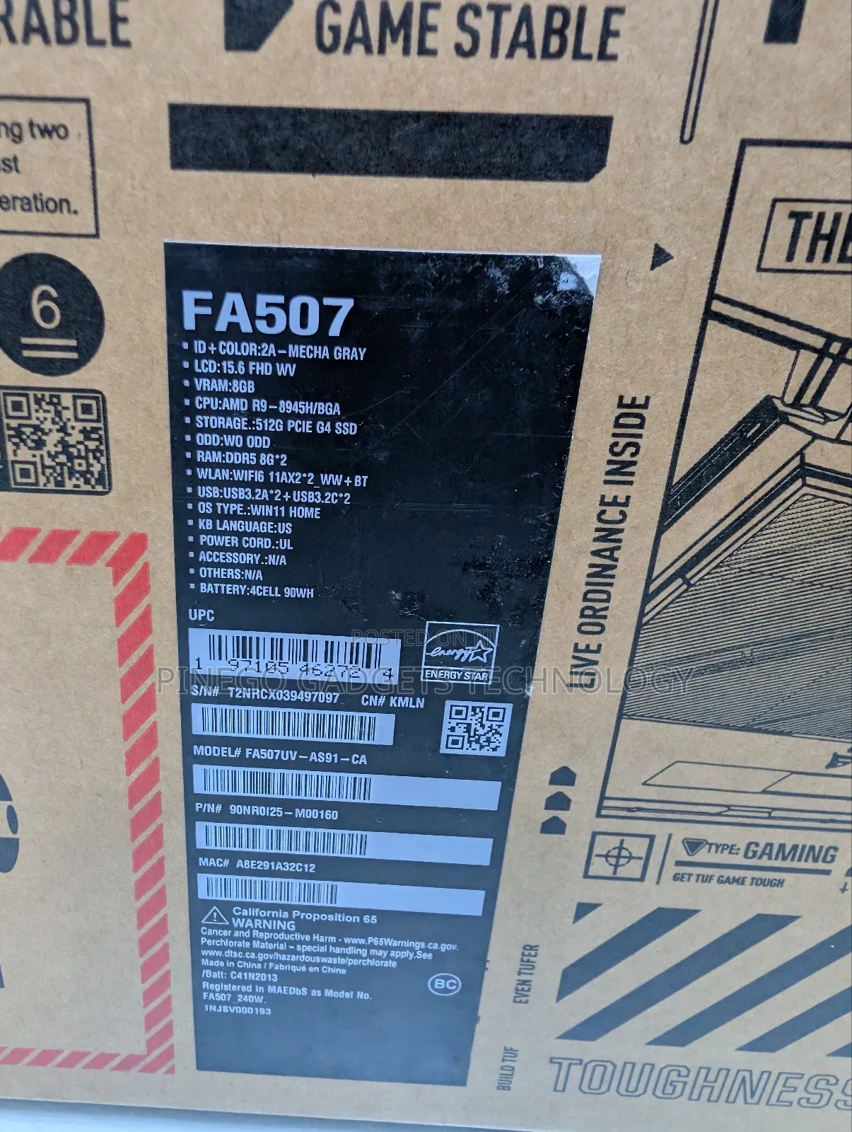 New Laptop Asus TUF Gaming A15 16GB AMD Ryzen 9 SSD 512GB