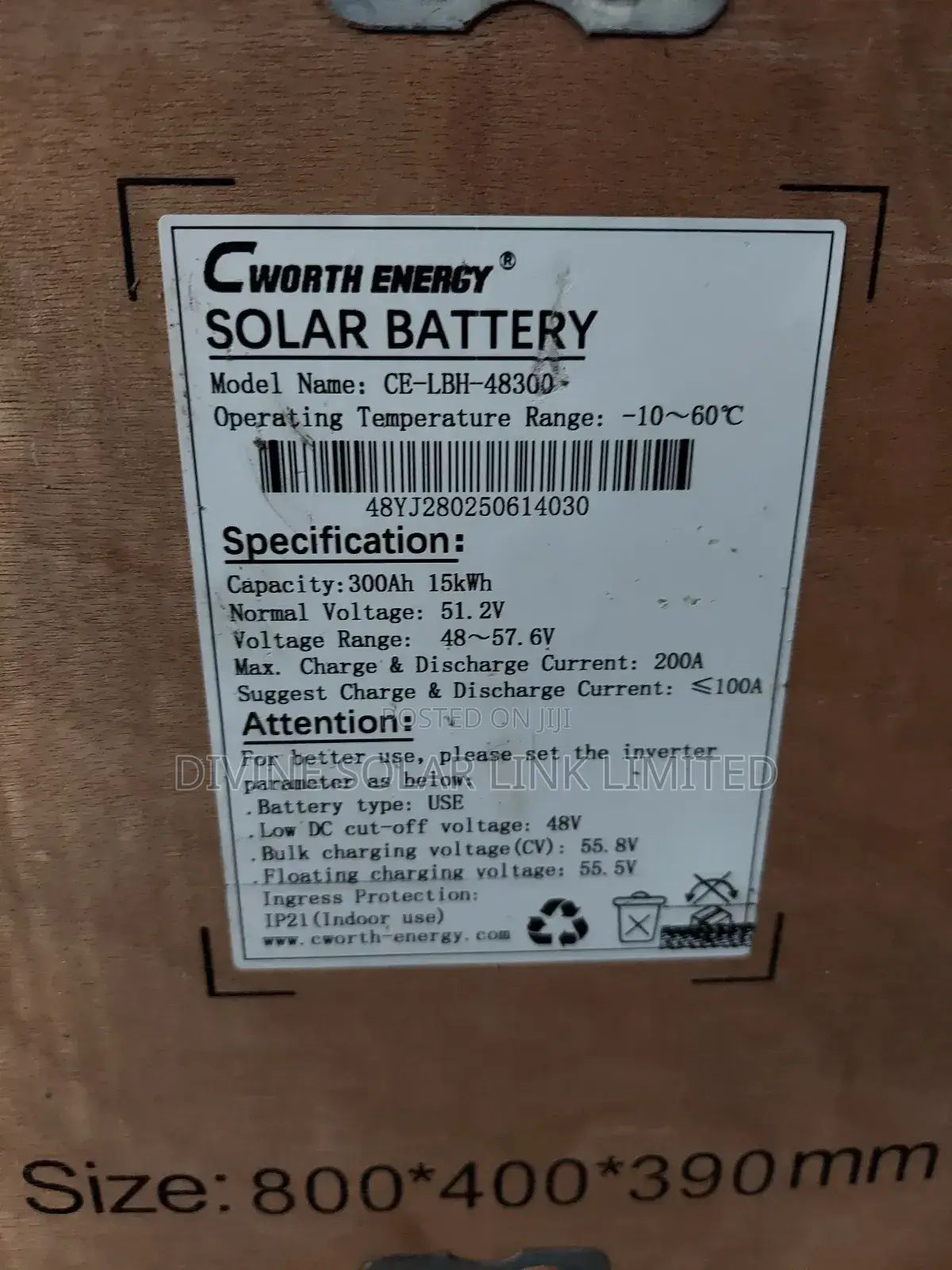 15kwh 48volt Cworth Lithium Battery With 5years Warranty