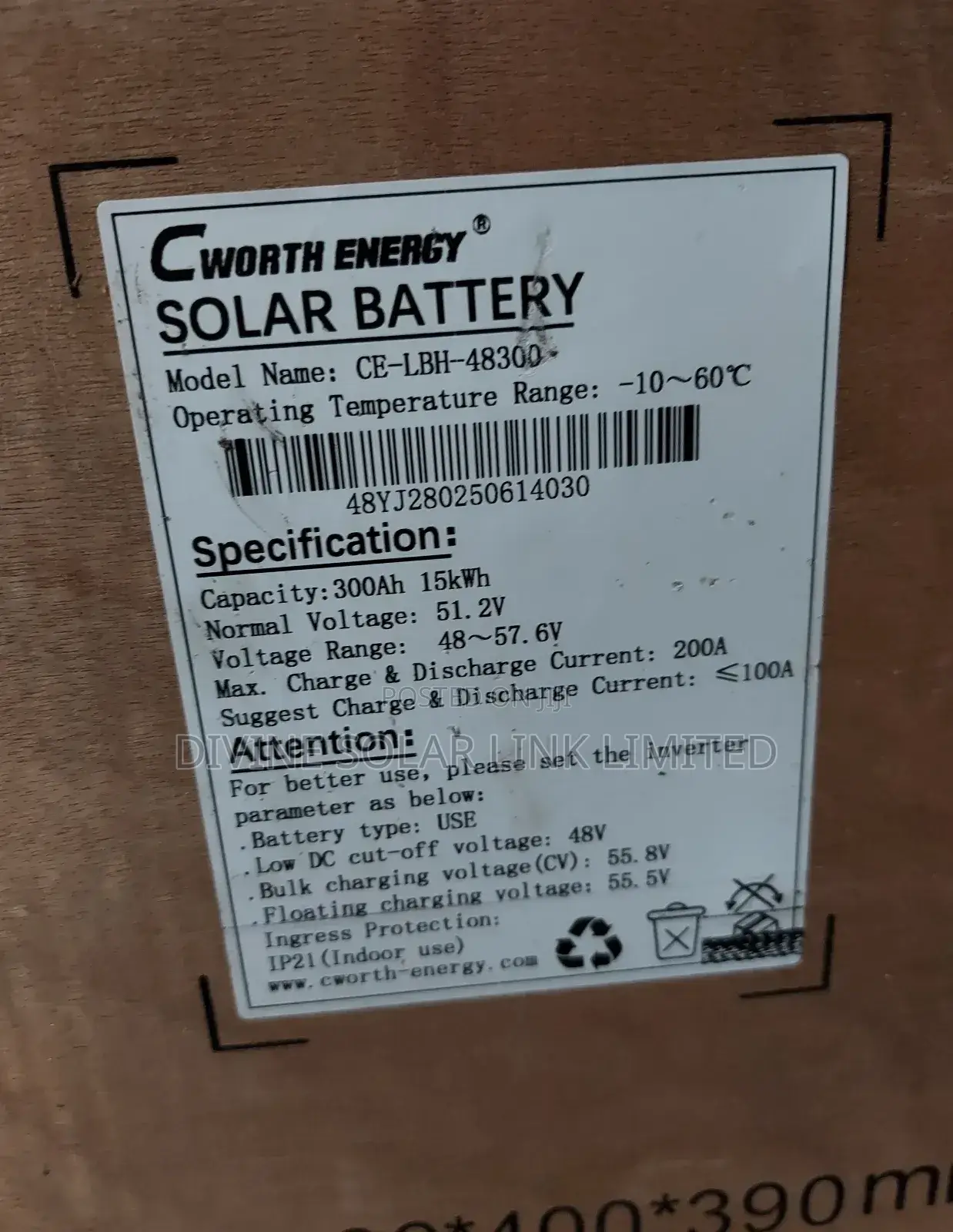 15kwh 51.2v Cworth Lithium Battery With 5years Warranty