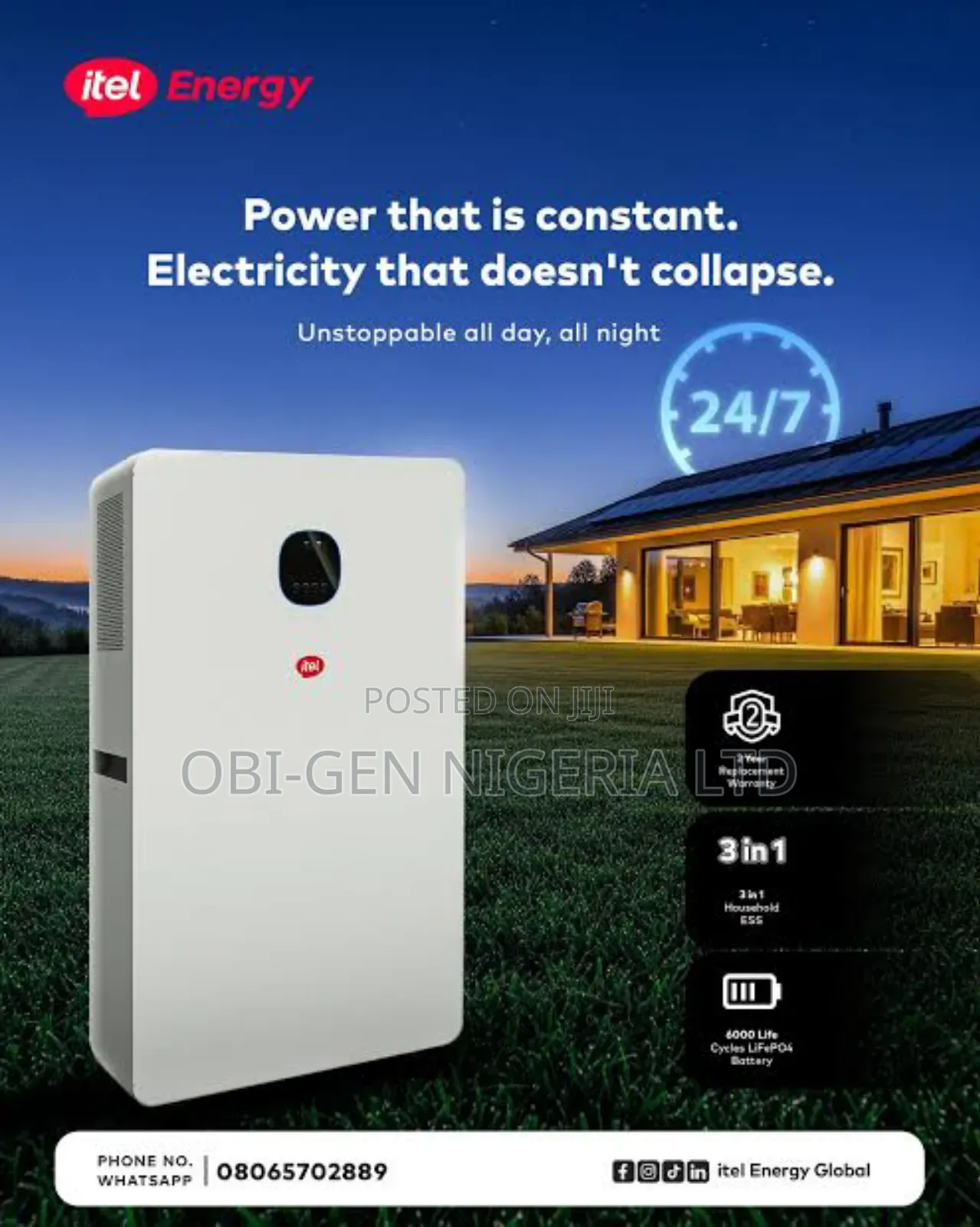 Itel 8000wh Inverter Generator 3600w,8000wh Lithium Batteryiess-3k680n