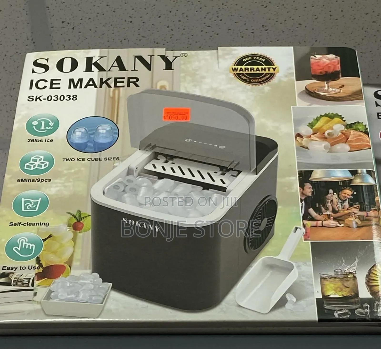 Sokany Sk-03038 15kg Ice Cube Maker 26lbs Ice, 6min/9pc, Self Cleaning