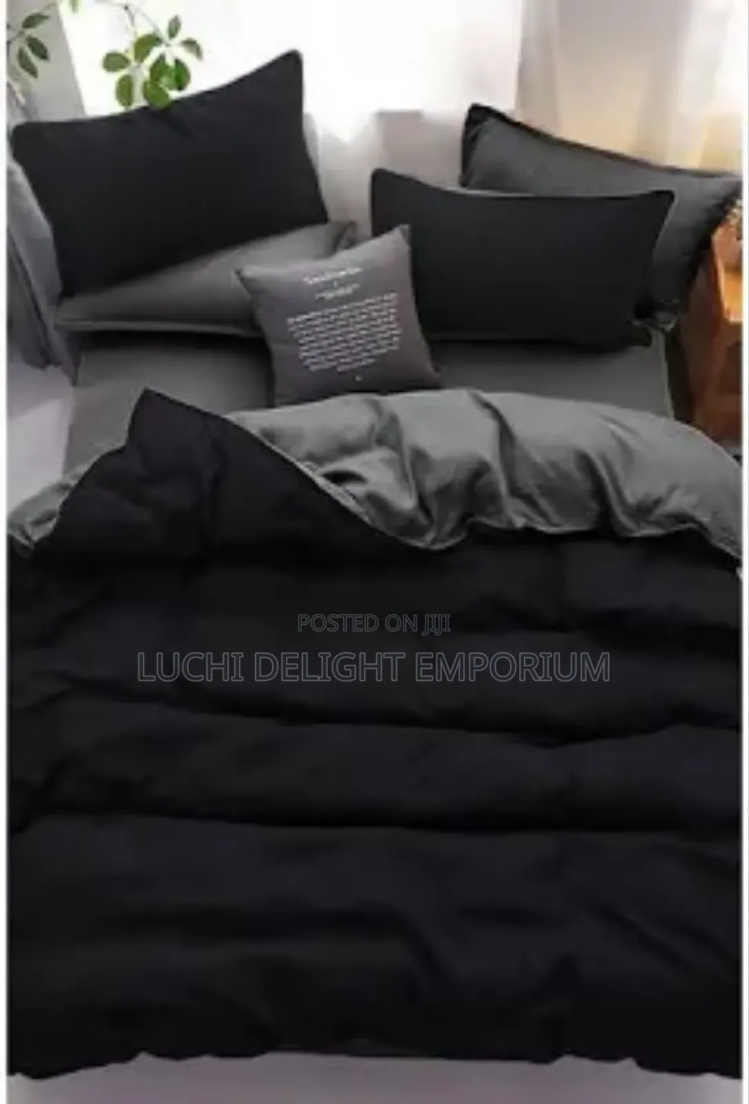 Plain Mixed Double Fiber Ash and Black Duvet Bedsheet Pillowcase 6x6