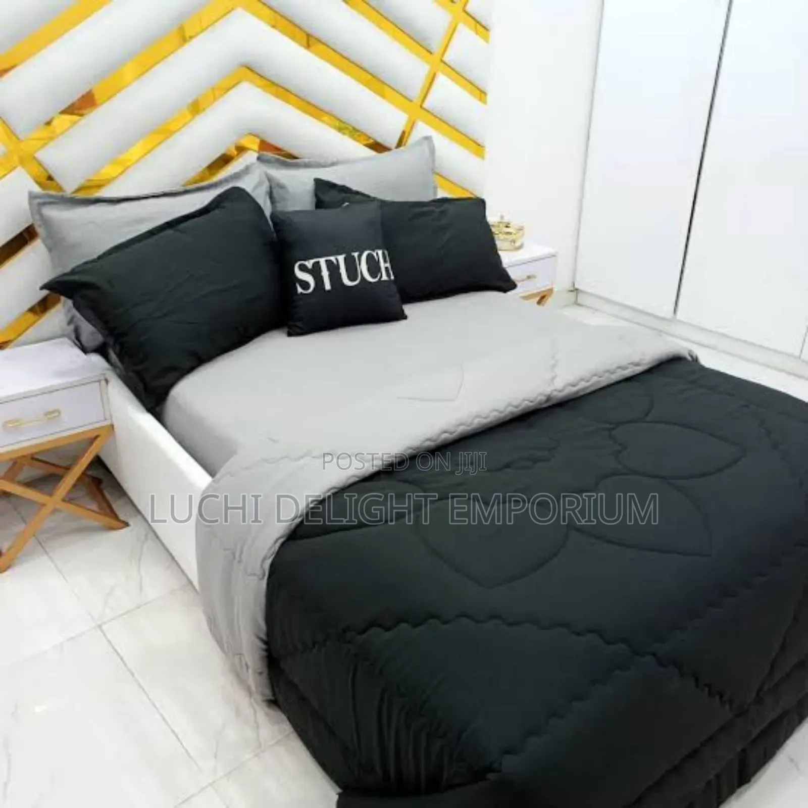 Plain Mixed Double Fiber Ash and Black Duvet Bedsheet Pillowcase 6x6