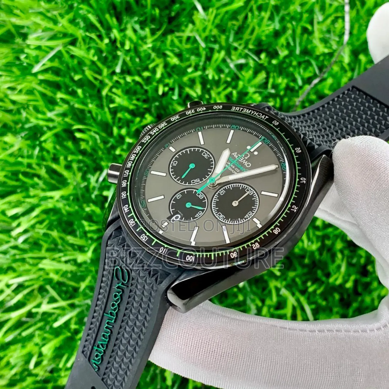 Original Omega Black Rubber Strap Chronograph Quartz Watch