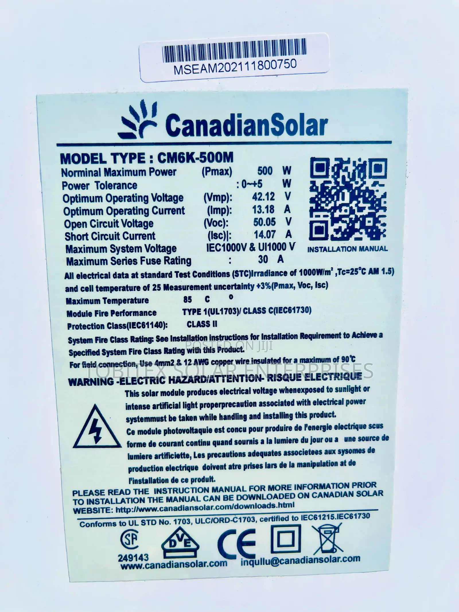 120cells Canadian Solar Panels 500w