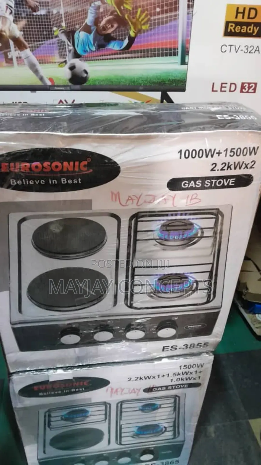 Eurosonic 4-Burner Gas Stove-2 Gas Cooker + 2 Electric Cooke