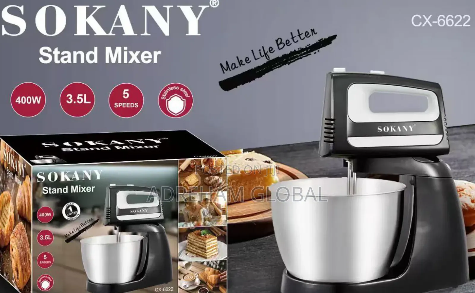 Sokany 3.5l Stand Mixer, 400w, 5 Speed
