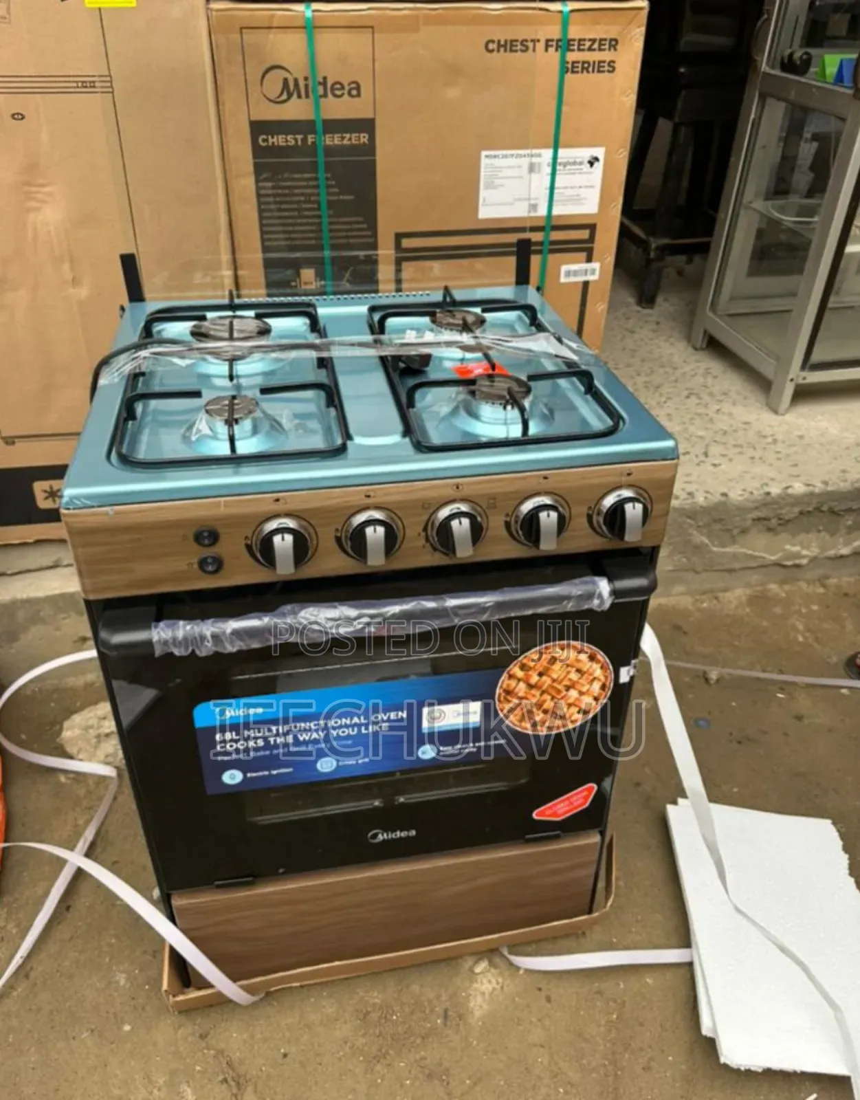 Original Midea Automatic Standing Gas Cooker 60x60cm 4 Burners Wood