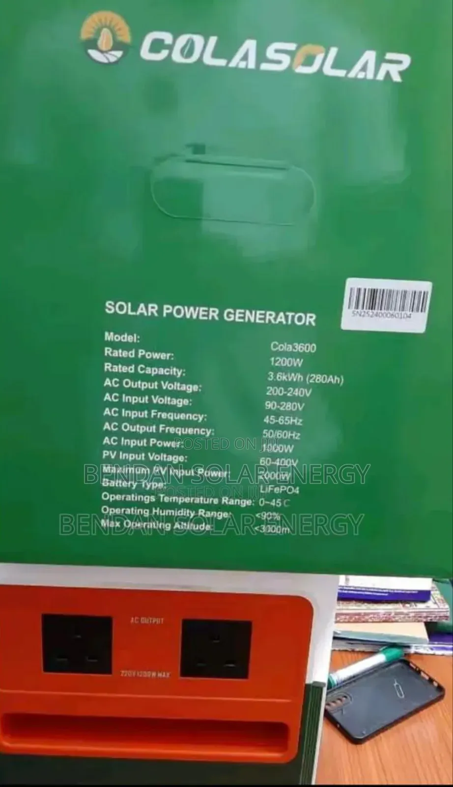 3.6kwh Cola Solar Generator – Lithium Battery, Inverter and Controller