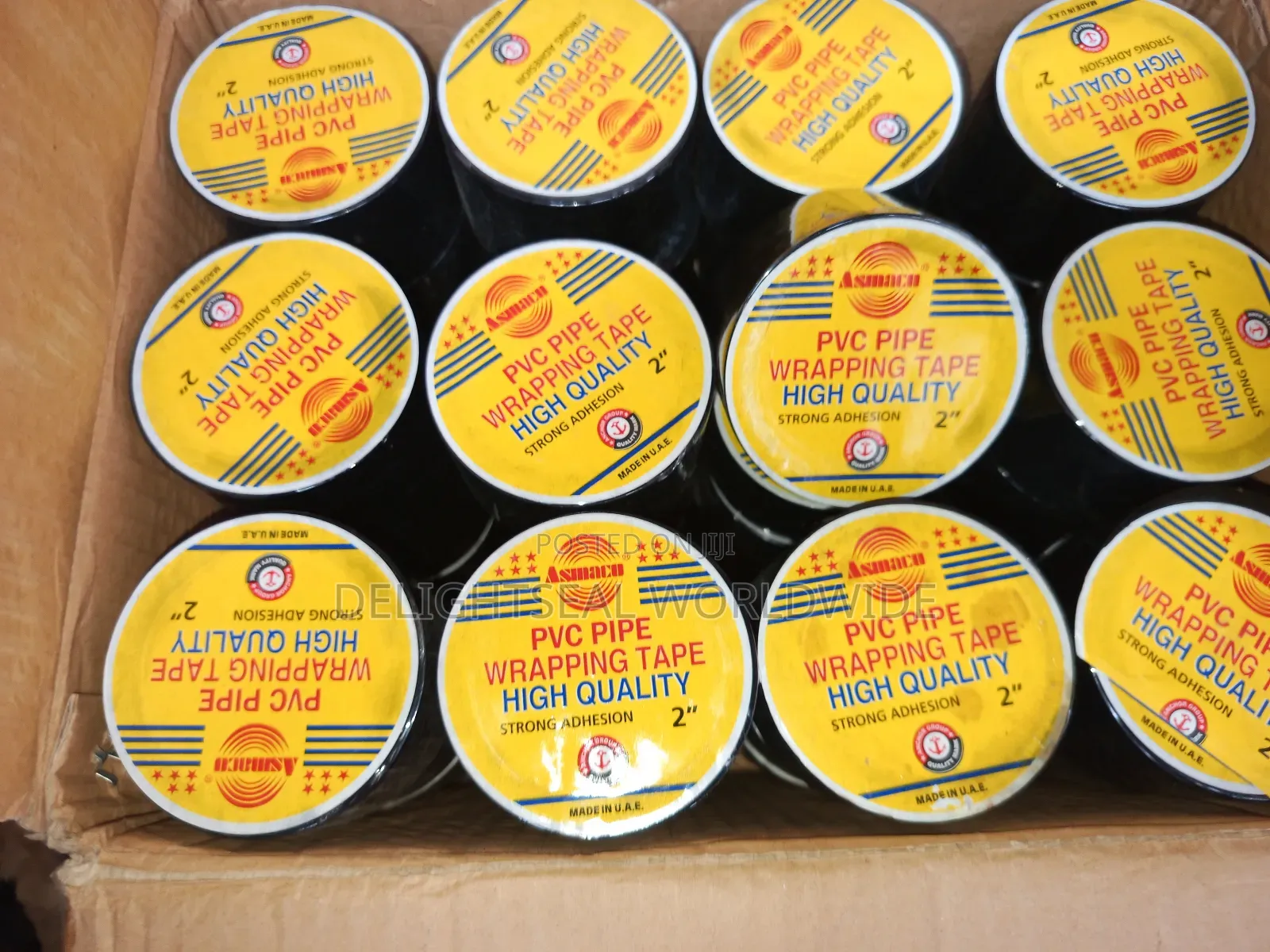 Carton of 2 Inches Black PVC Tape or Pipe Wrapping Tape