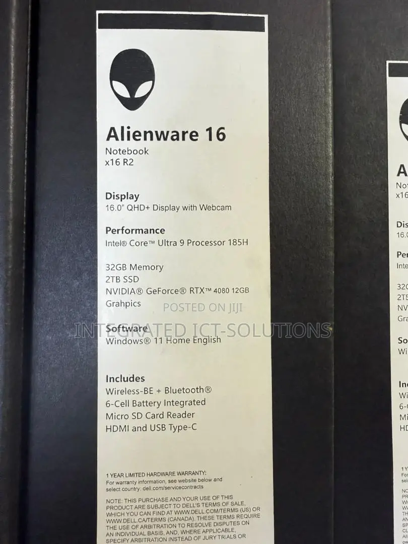 New Laptop Dell Alienware X16 R2 32GB Intel Core Ultra 9 SSD 2T