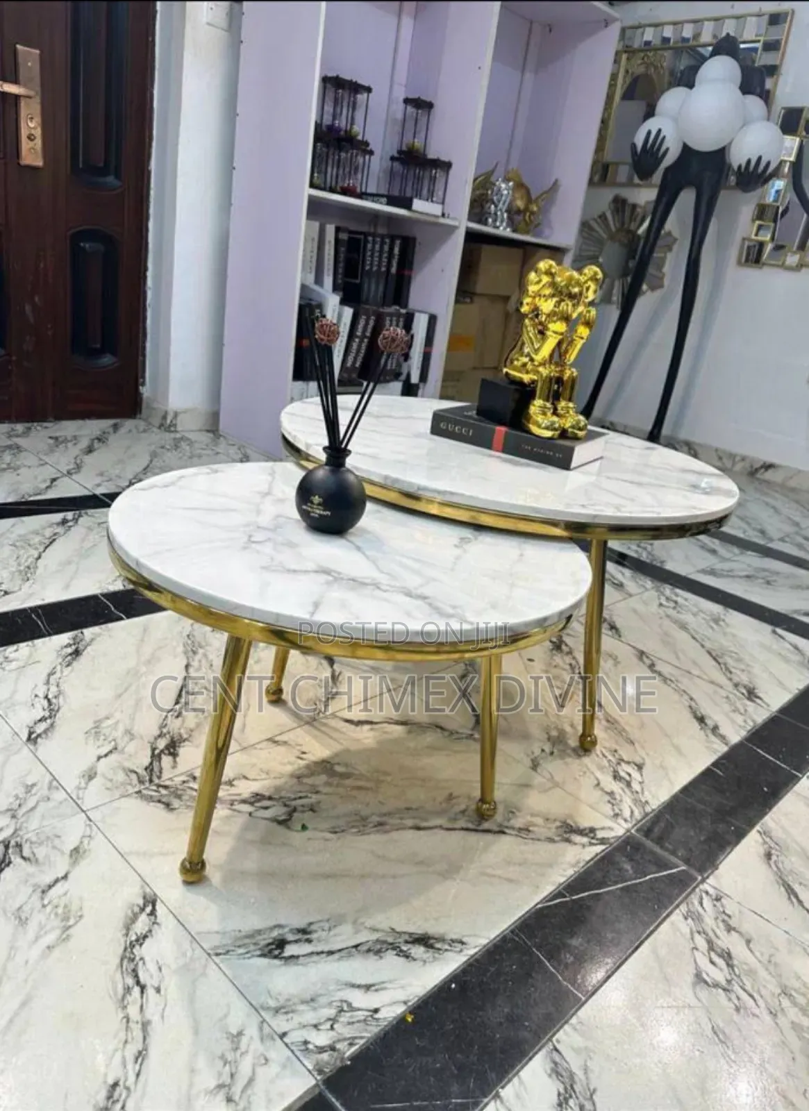 Gold Standing Center Table Marble Top