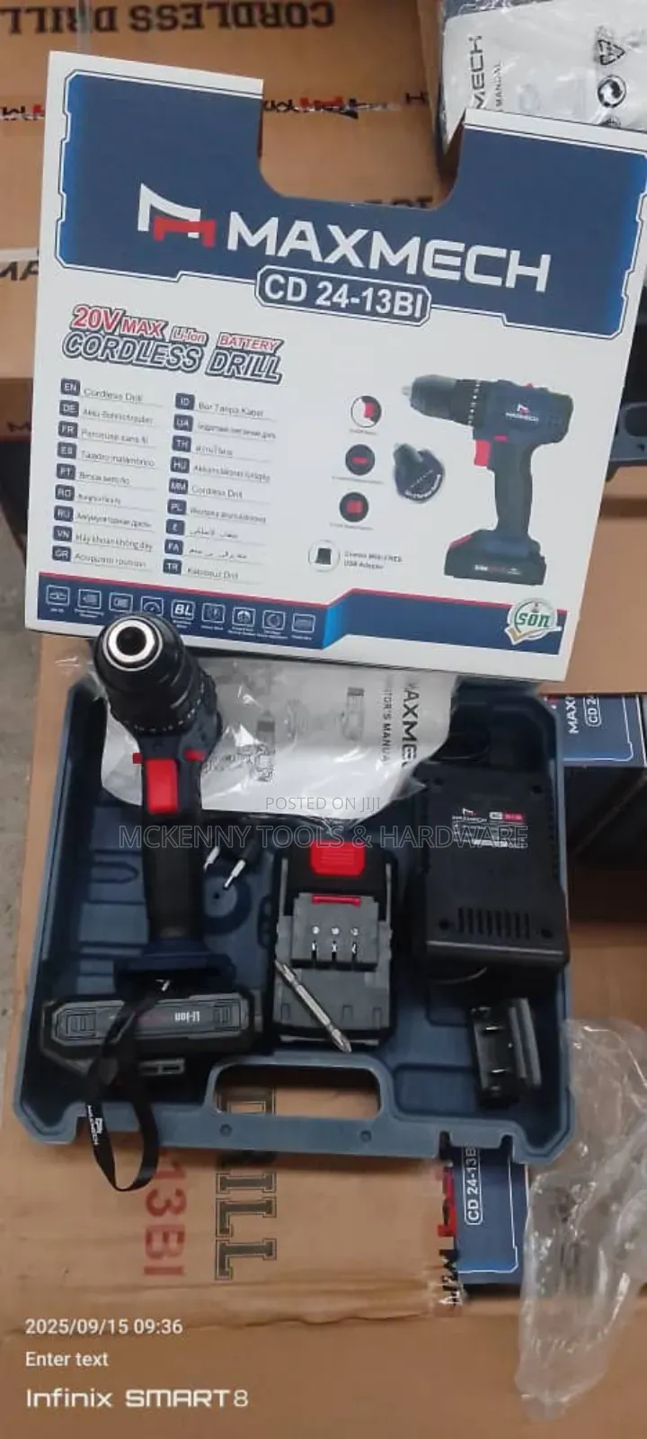 Maxmech 20v Cordless Drill Machine With Two Batteries and a Charger.