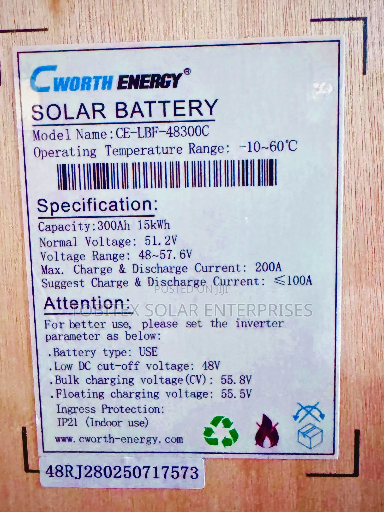 15kilowatts Cworth Solar Lithium Ion Battery
