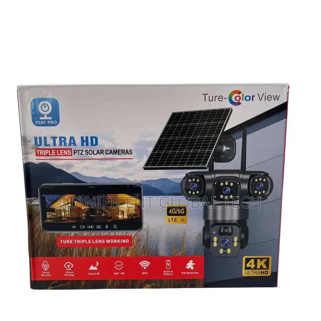 Ausno 4k 4g True Triple Lens Solar Ptz Big Outdoor Camera (V380 App)