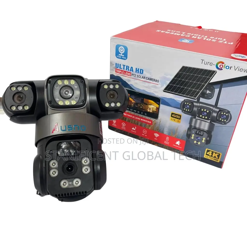 Ausno 4k 4g True Triple Lens Solar Ptz Big Outdoor Camera (V380 App)
