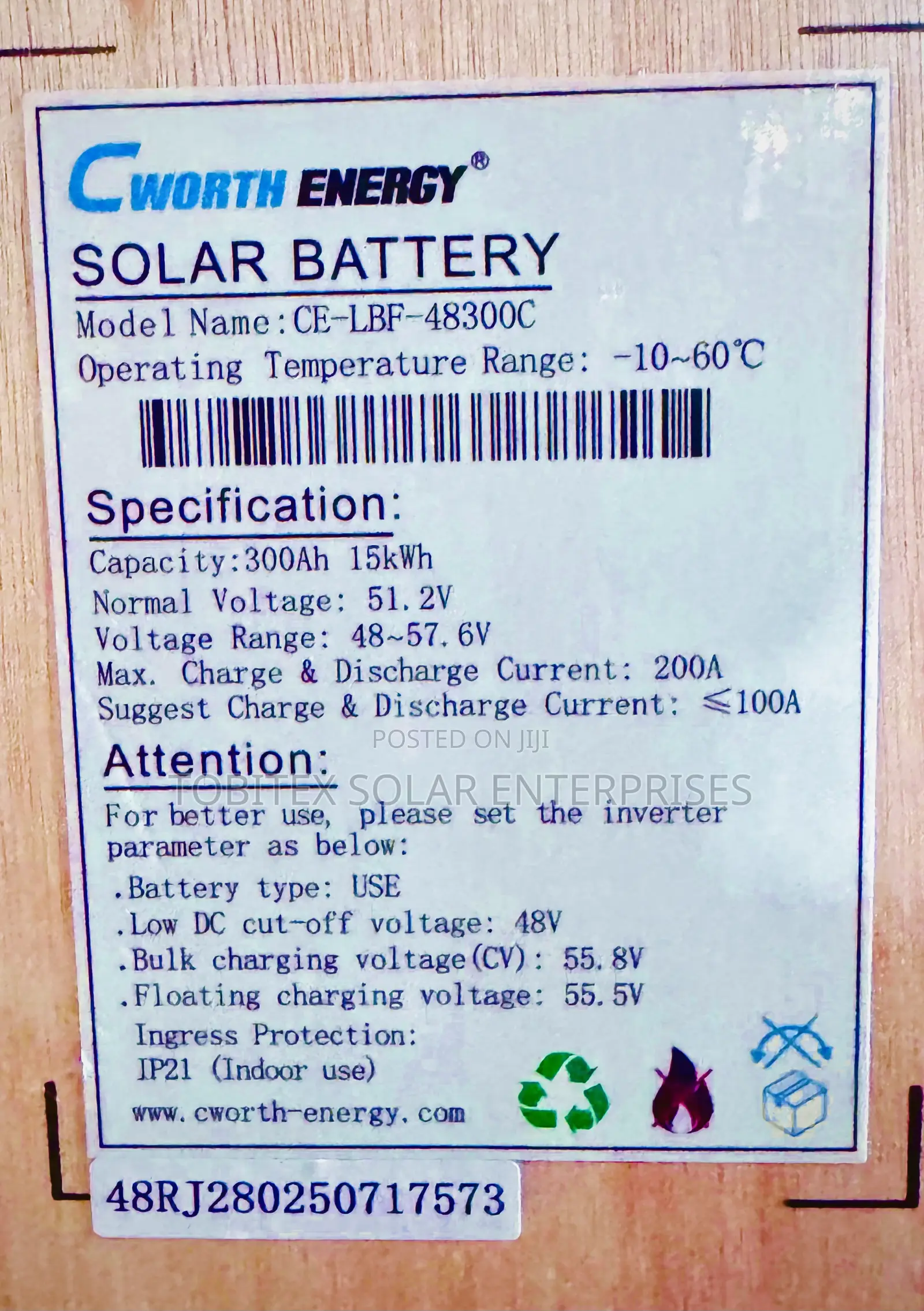 Cworth Lithium Ion Battery 15kwh 300ah