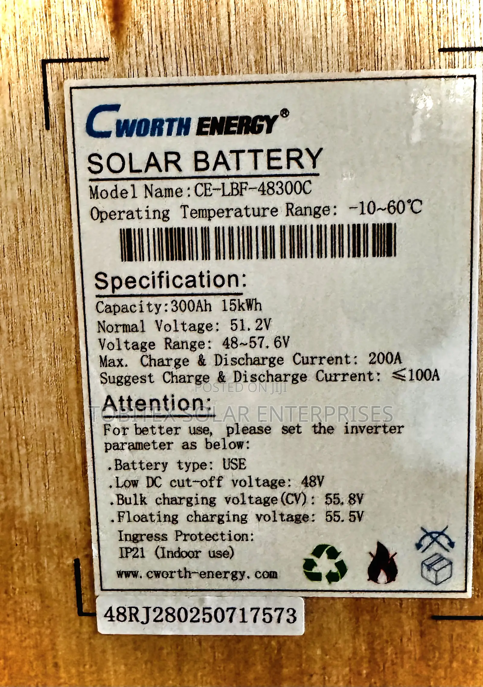 Cworth Lithium Battery Original Model 15kwh 51.2v System