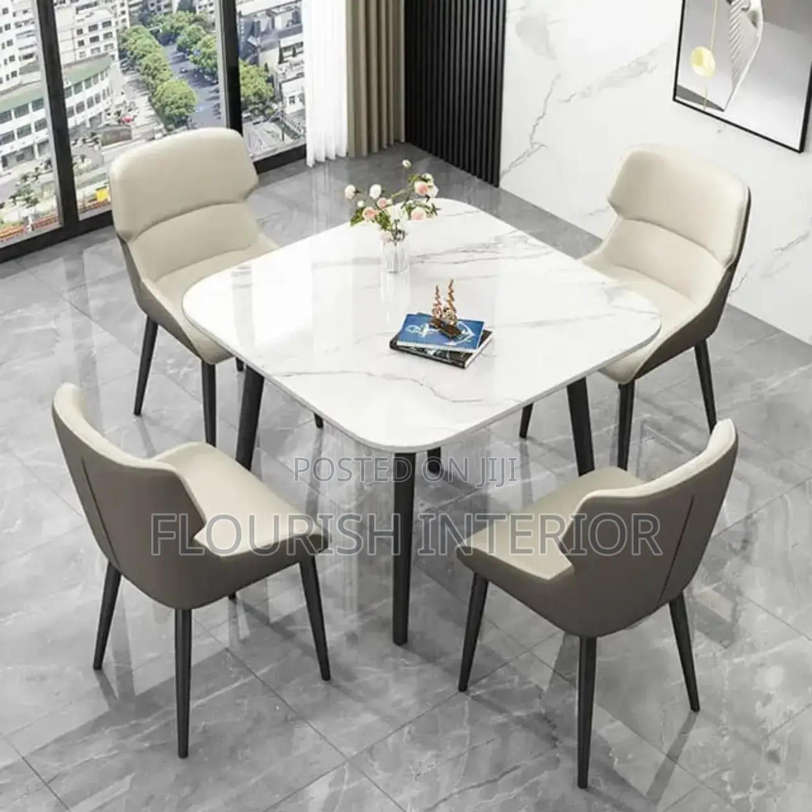 Quality Imported Unique Luxury Marble Dining Set by 4.