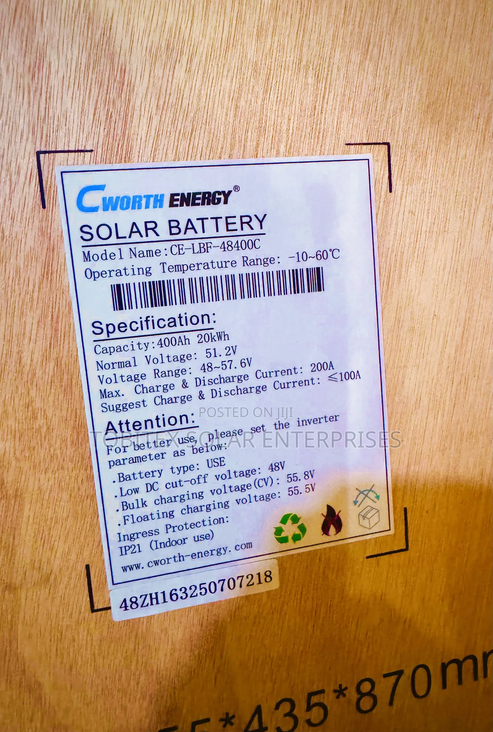 Cworth Energy Solar Lithium Ion Battery 20kilowatts