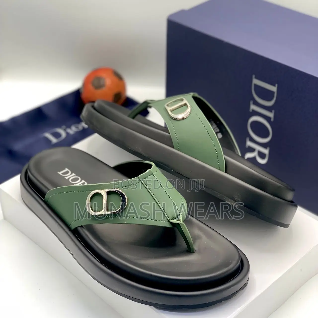 Dior Leather Slipers 40-46,Green and Black