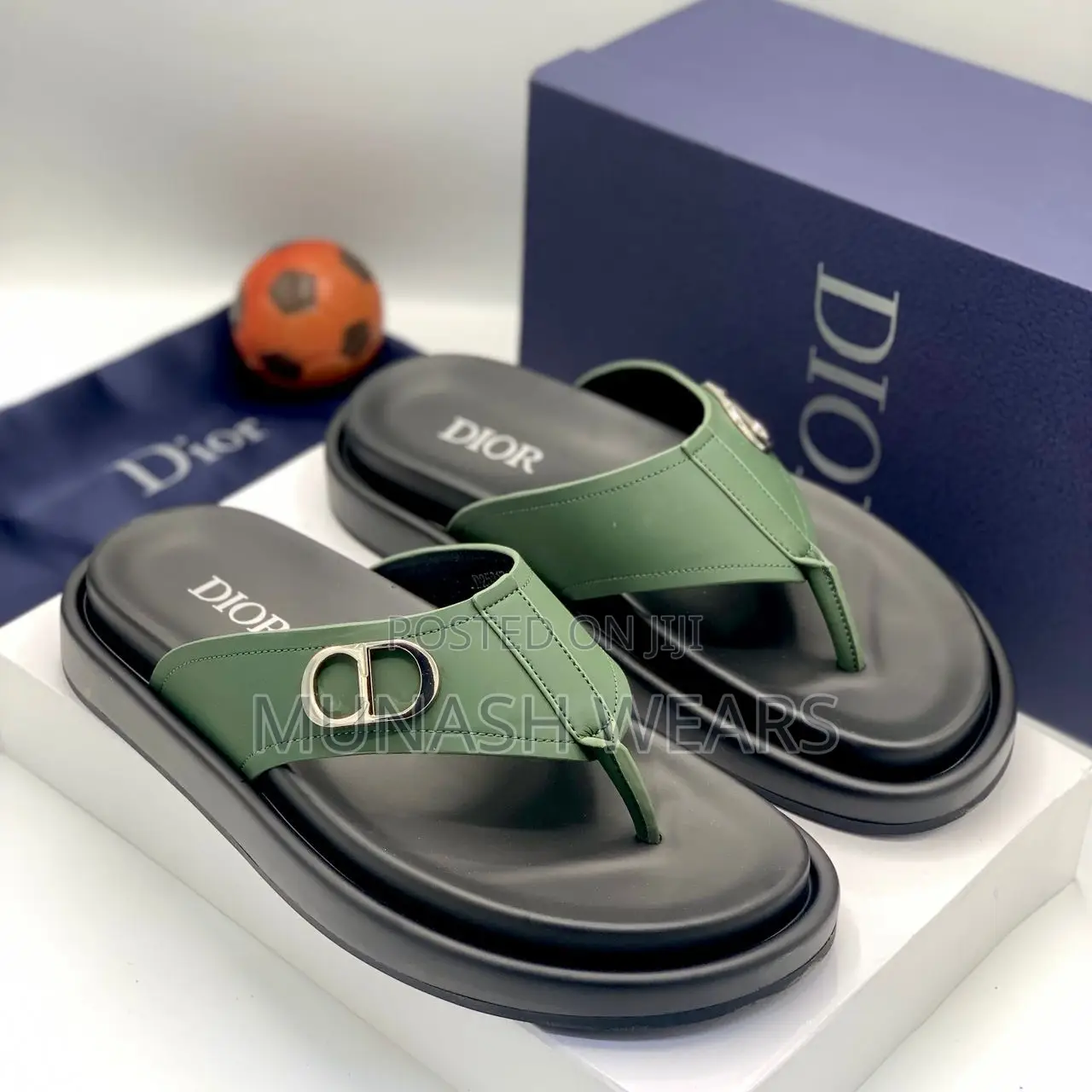 Dior Leather Slipers 40-46,Green and Black