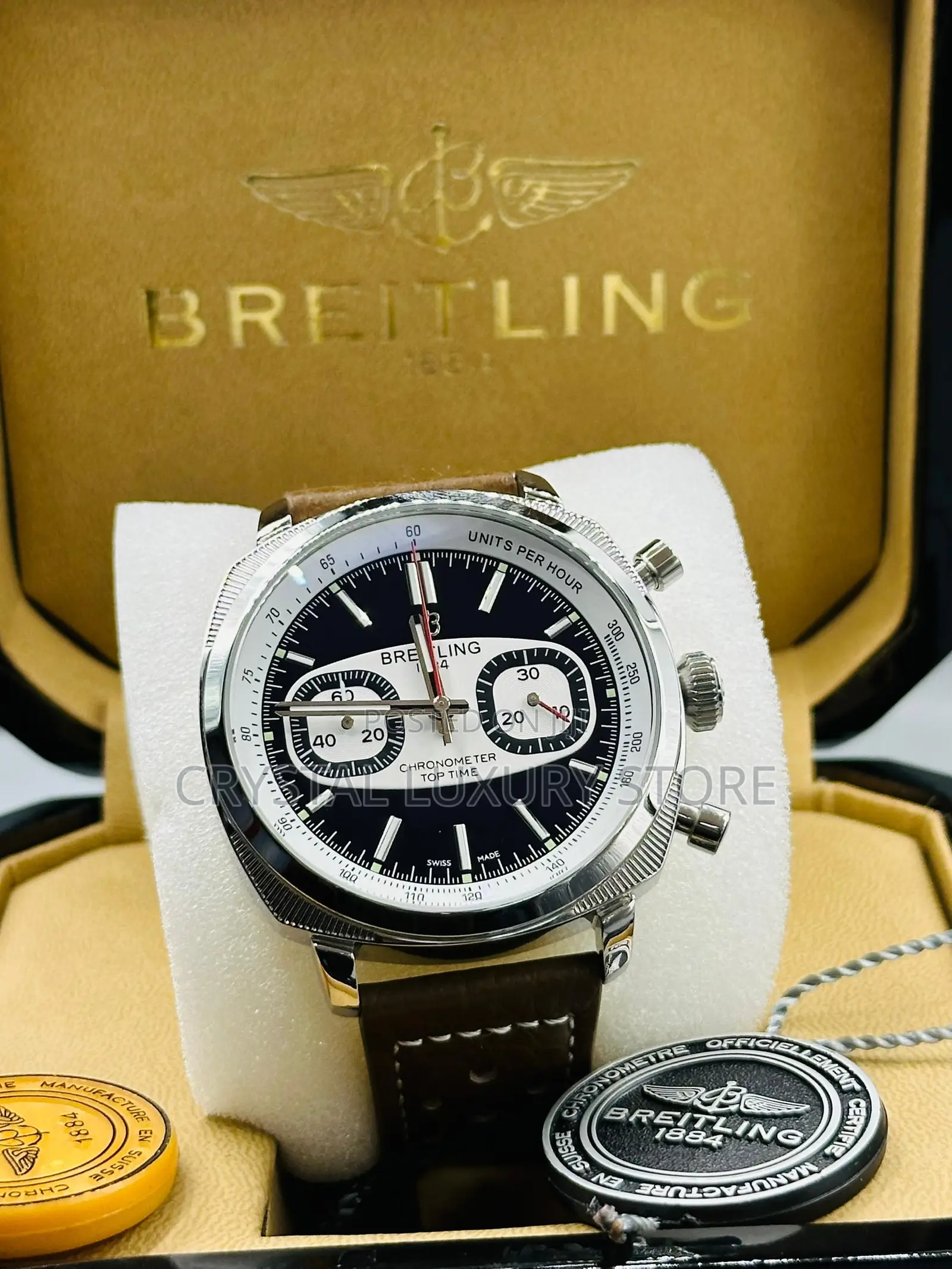 Breitling Quality Luxury Men Genuine Leather Wristwatch