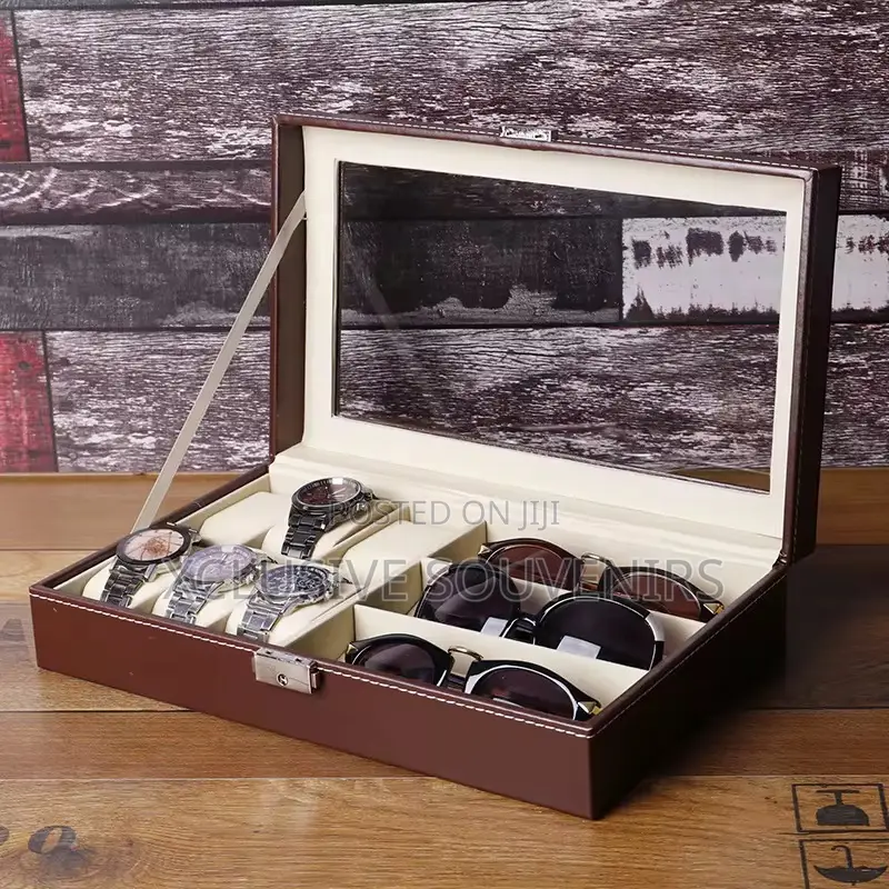 Pu Leather 6-position Watch Box 3 Sunglasses Display Storage Box