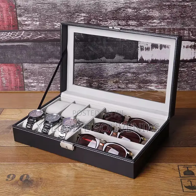 Pu Leather 6-position Watch Box 3 Sunglasses Display Storage Box