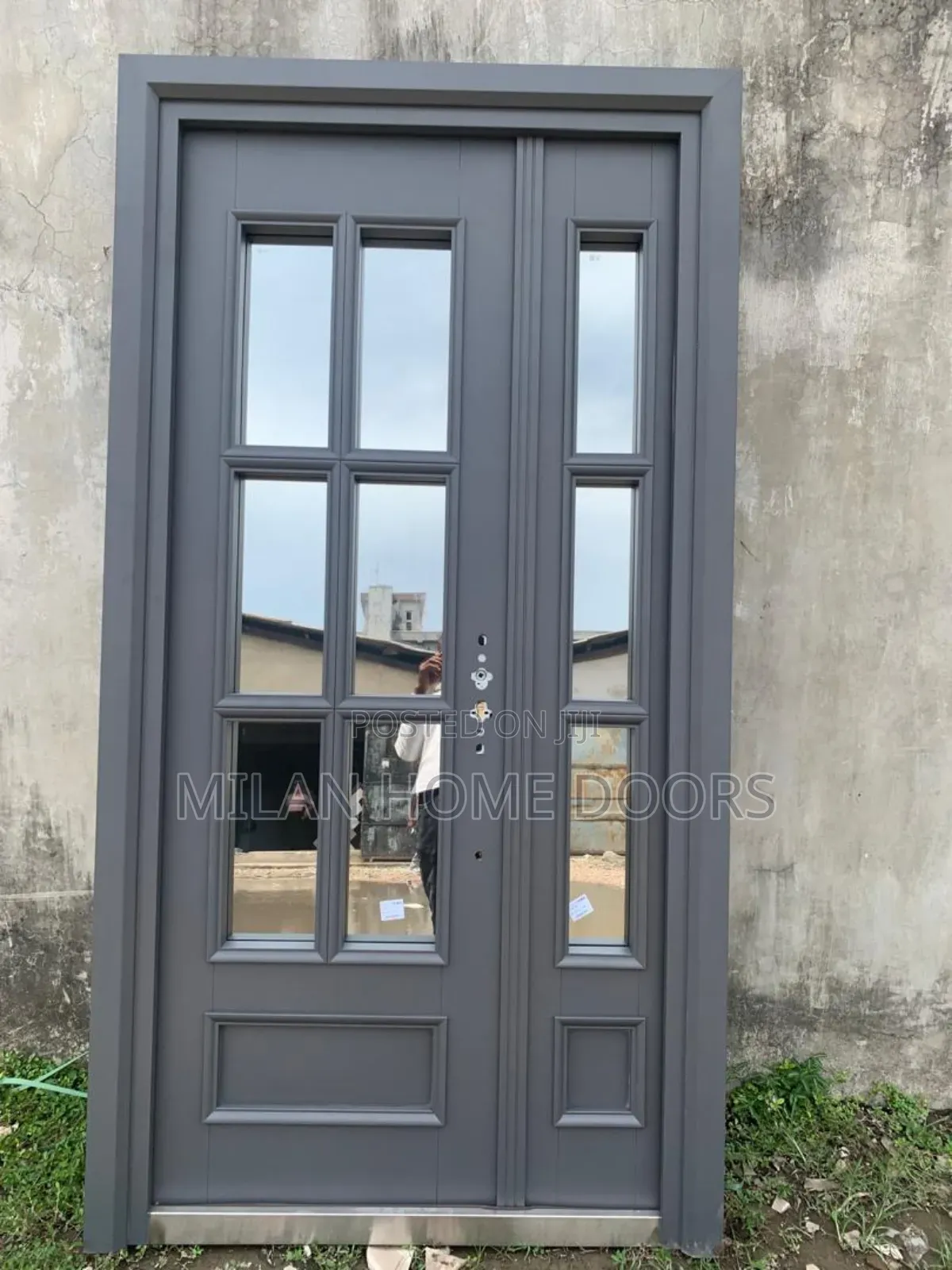4ft by 8ft Extra Height Gray French Glass Entrance Door