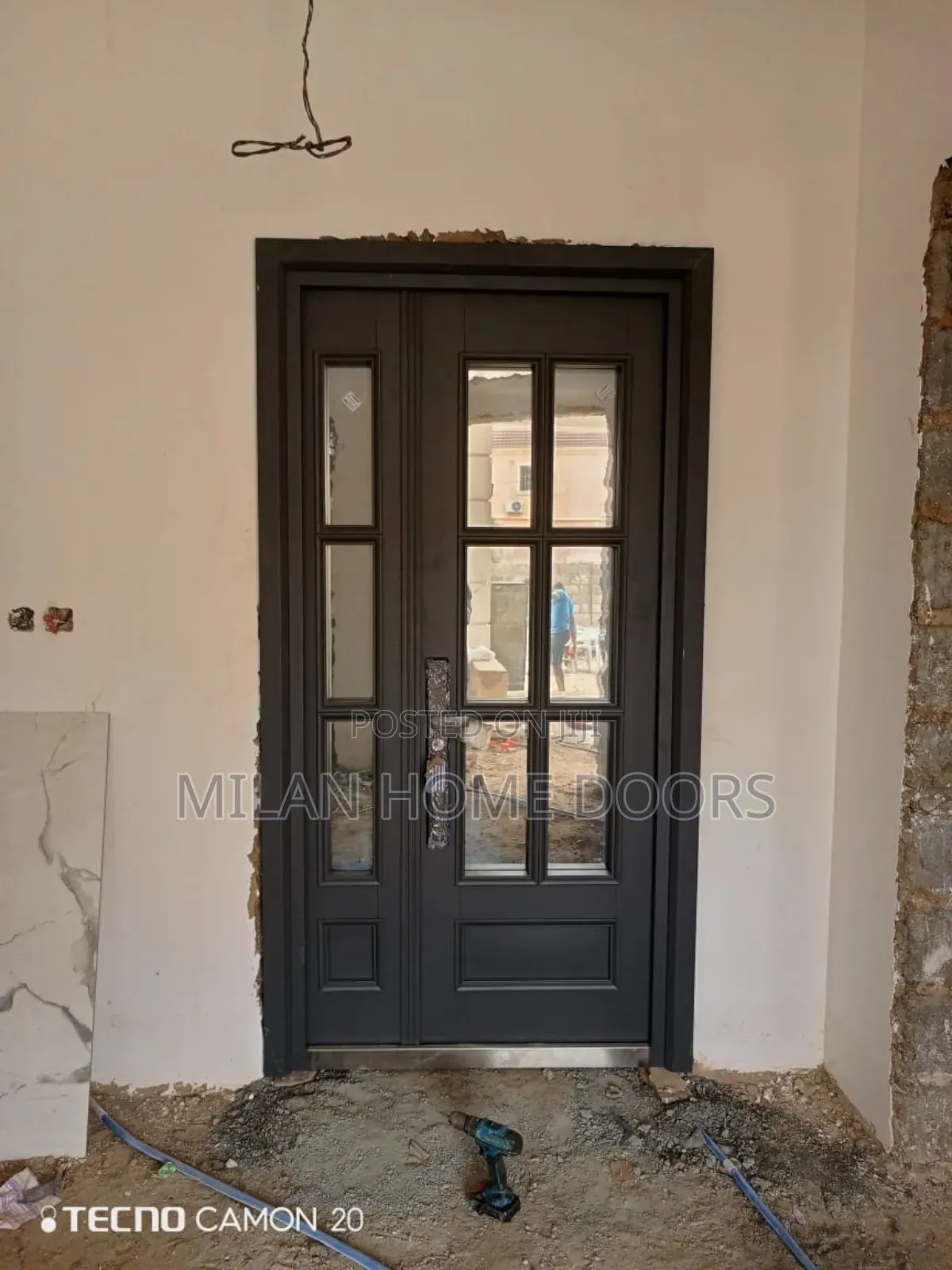 4ft by 8ft Extra Height Gray French Glass Entrance Door