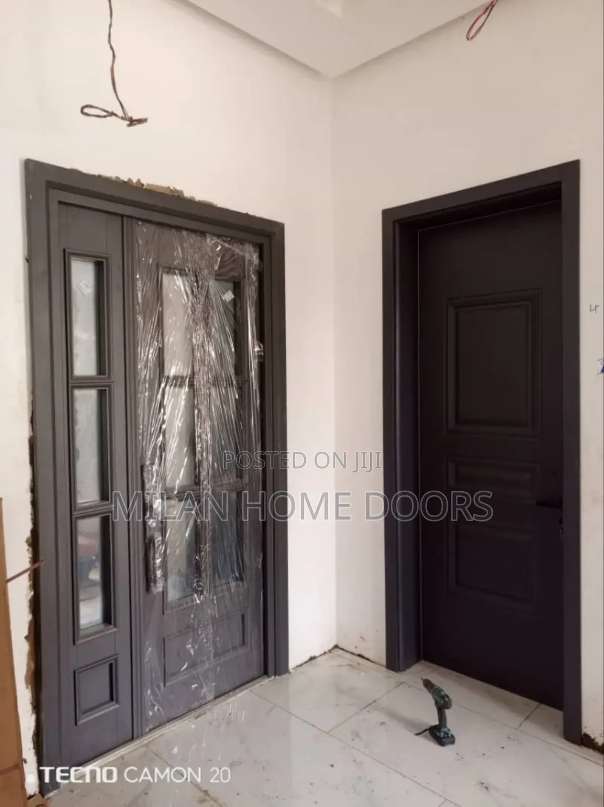4ft by 8ft Extra Height Gray French Glass Entrance Door
