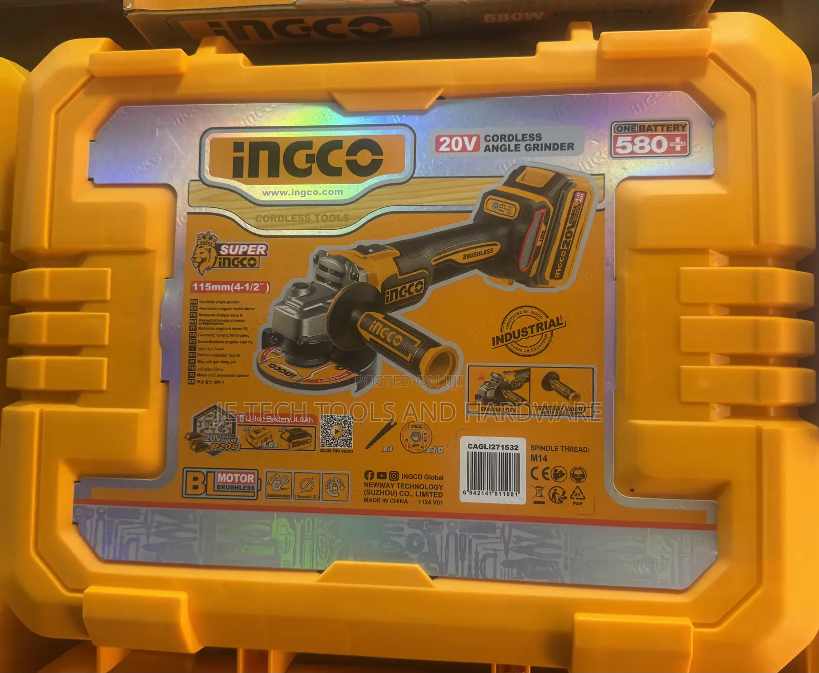 Ingco 20v Brushless Cordless Angle Grinder 4.0ah 2x