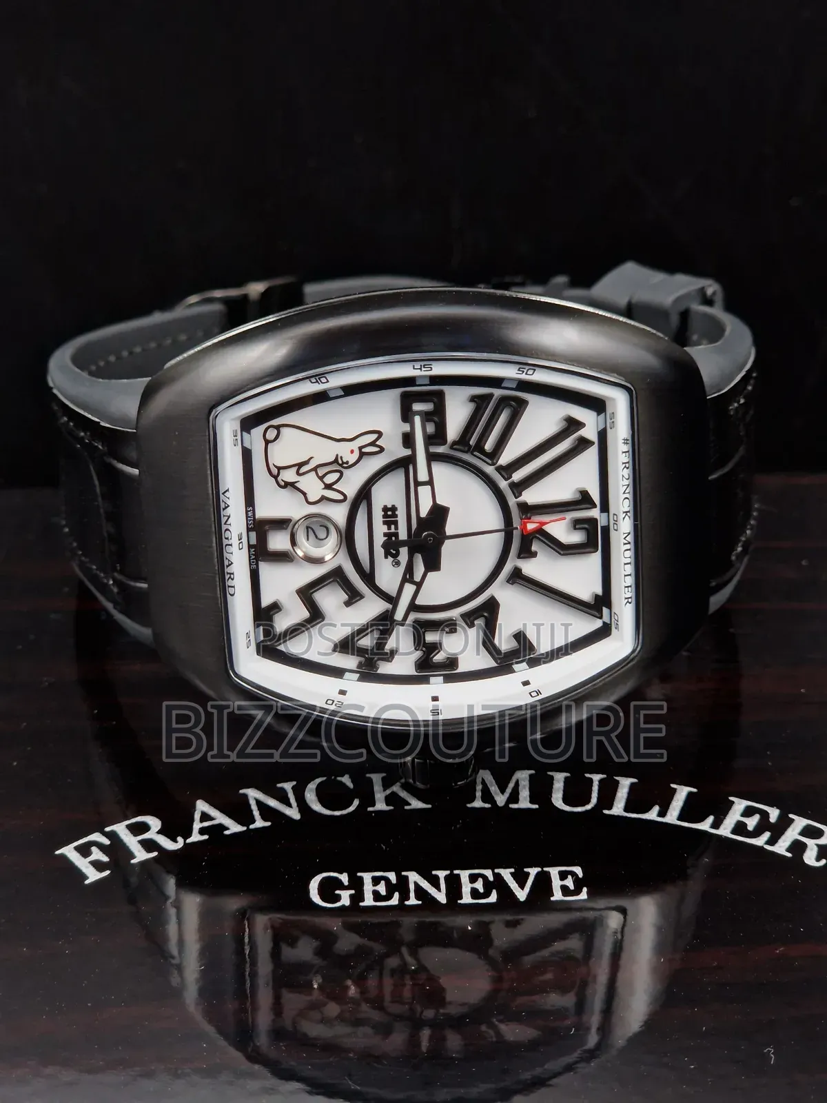 Original Franck Muller Black Genuine Leather Calendar Quartz Watch