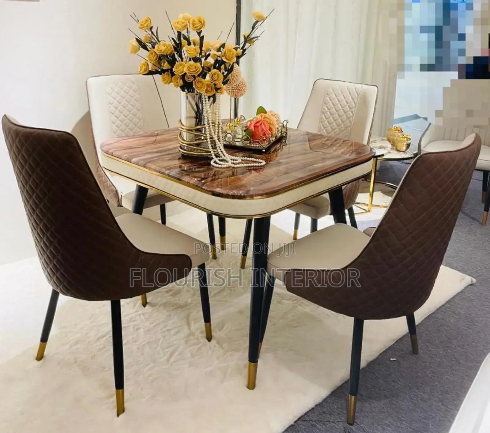 Quality Imported Unique Luxury Marble Dining Set by 4.
