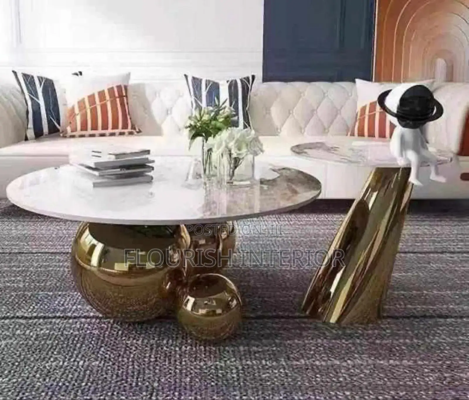 Luxury Standard Quality Imported Marble Center Table With Side Stool.