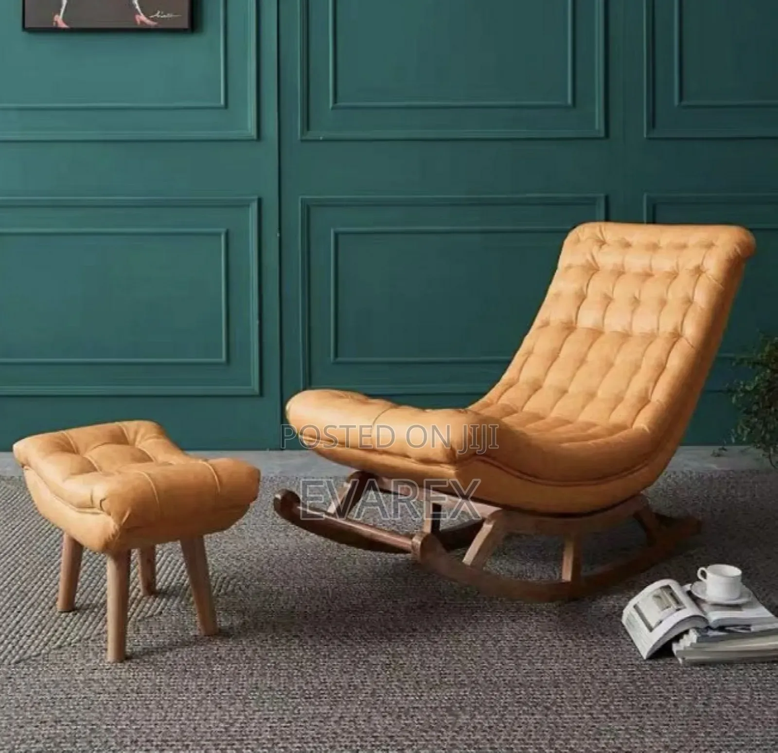Luxury Relaxing Rocking Chair With Leg Rest, Beige