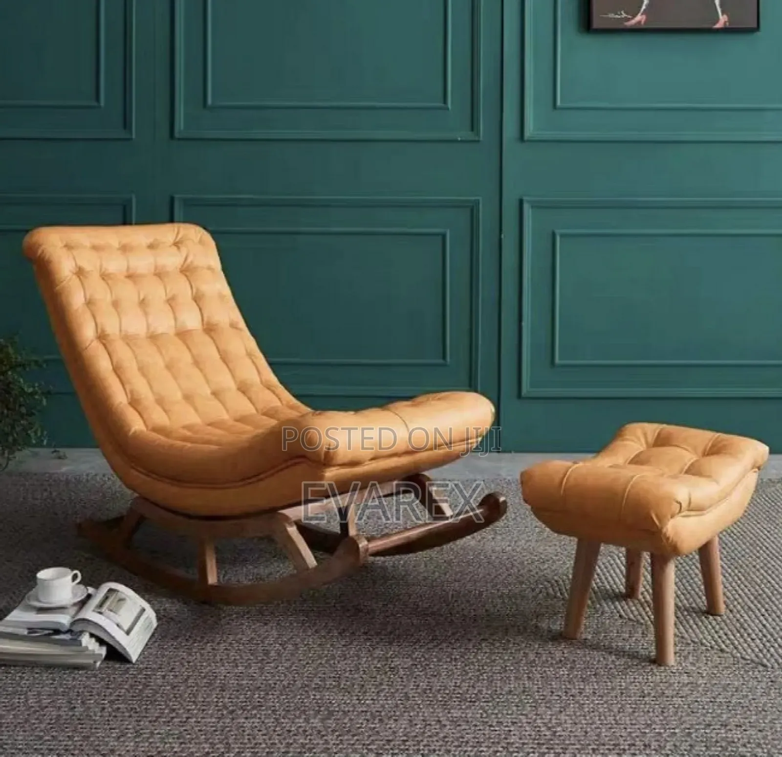 Luxury Relaxing Rocking Chair With Leg Rest, Beige