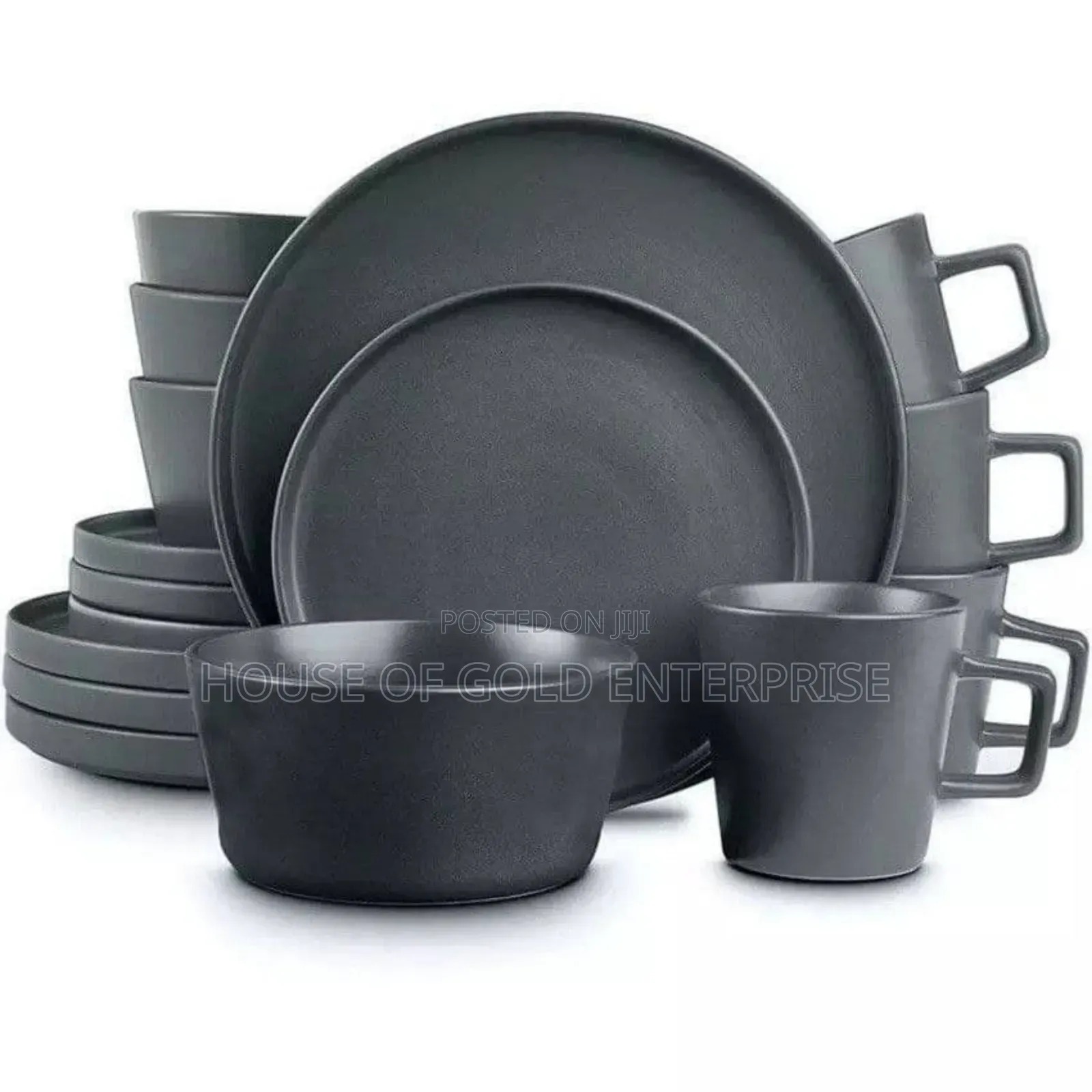 16-piece Stoneware Dinnerware Set In Black Matte