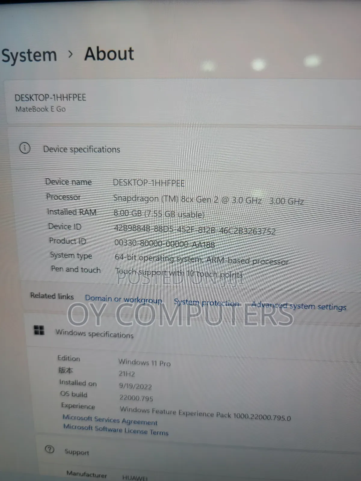 Laptop Huawei MateBook X Pro 8GB Qualcomm Snapdragon X Plus SSD 128GB