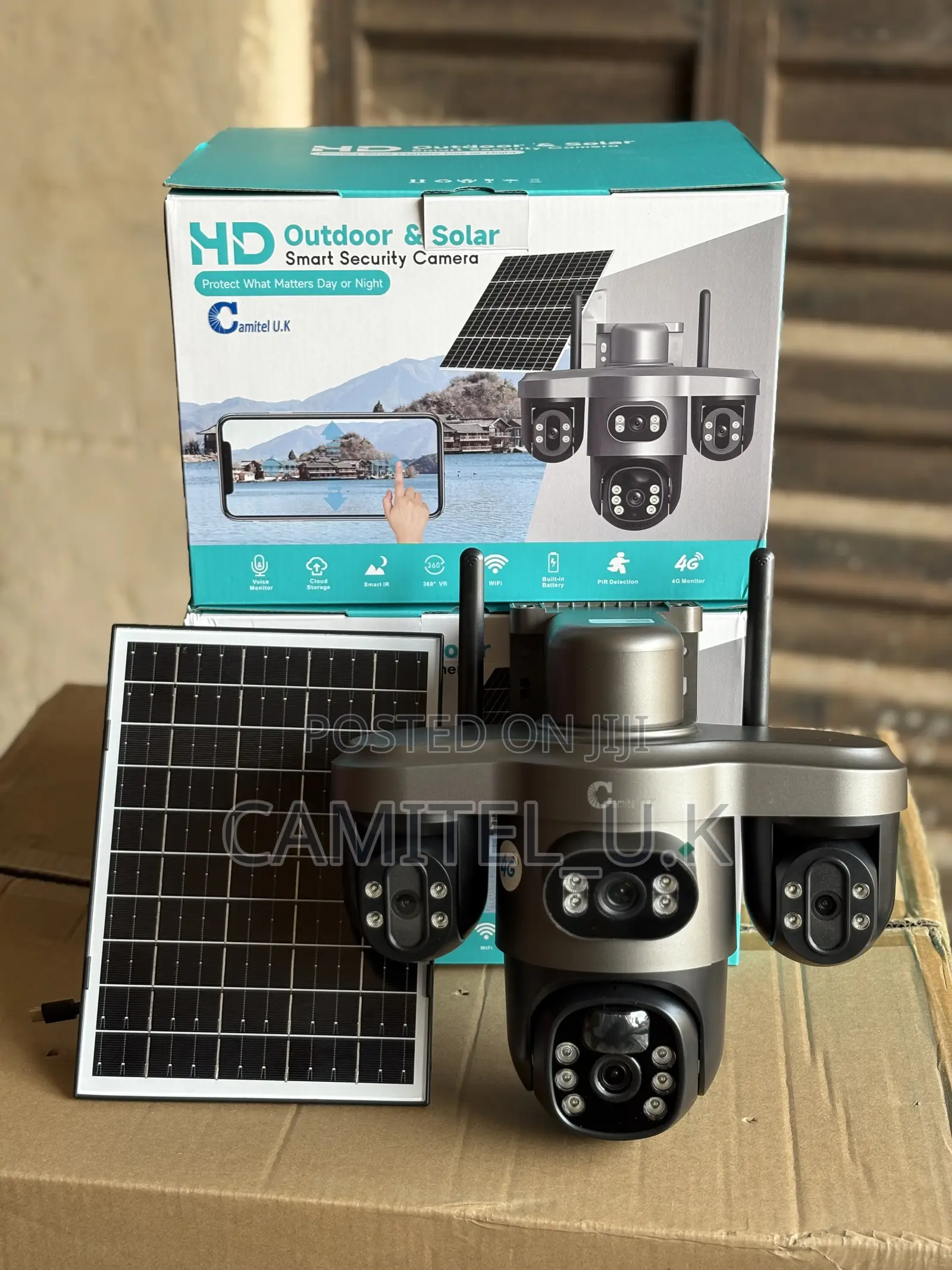 V380 Pro Triple Lens Solar Security PTZ Camera