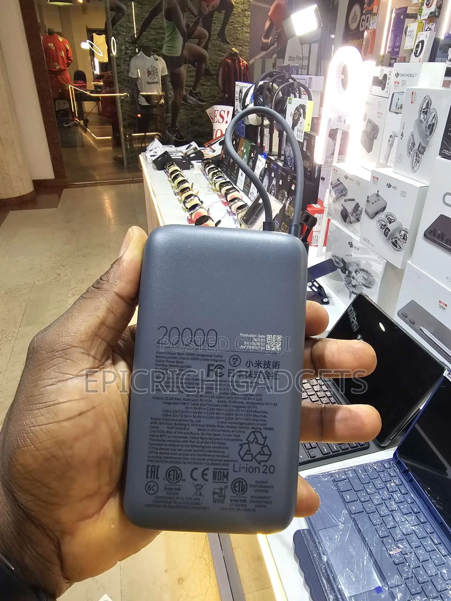 Xiaomi 20,000mah Portable Powerbank With Built-in Cable