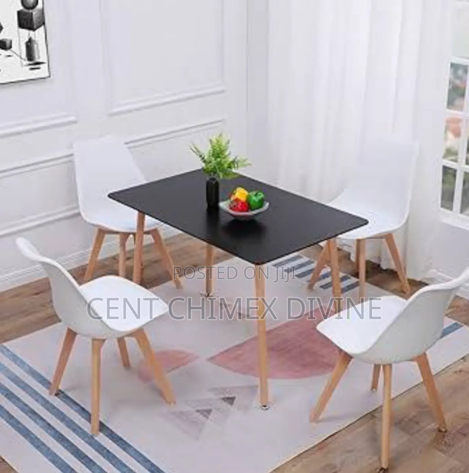 White Wood Leg Chair With Black Top Table