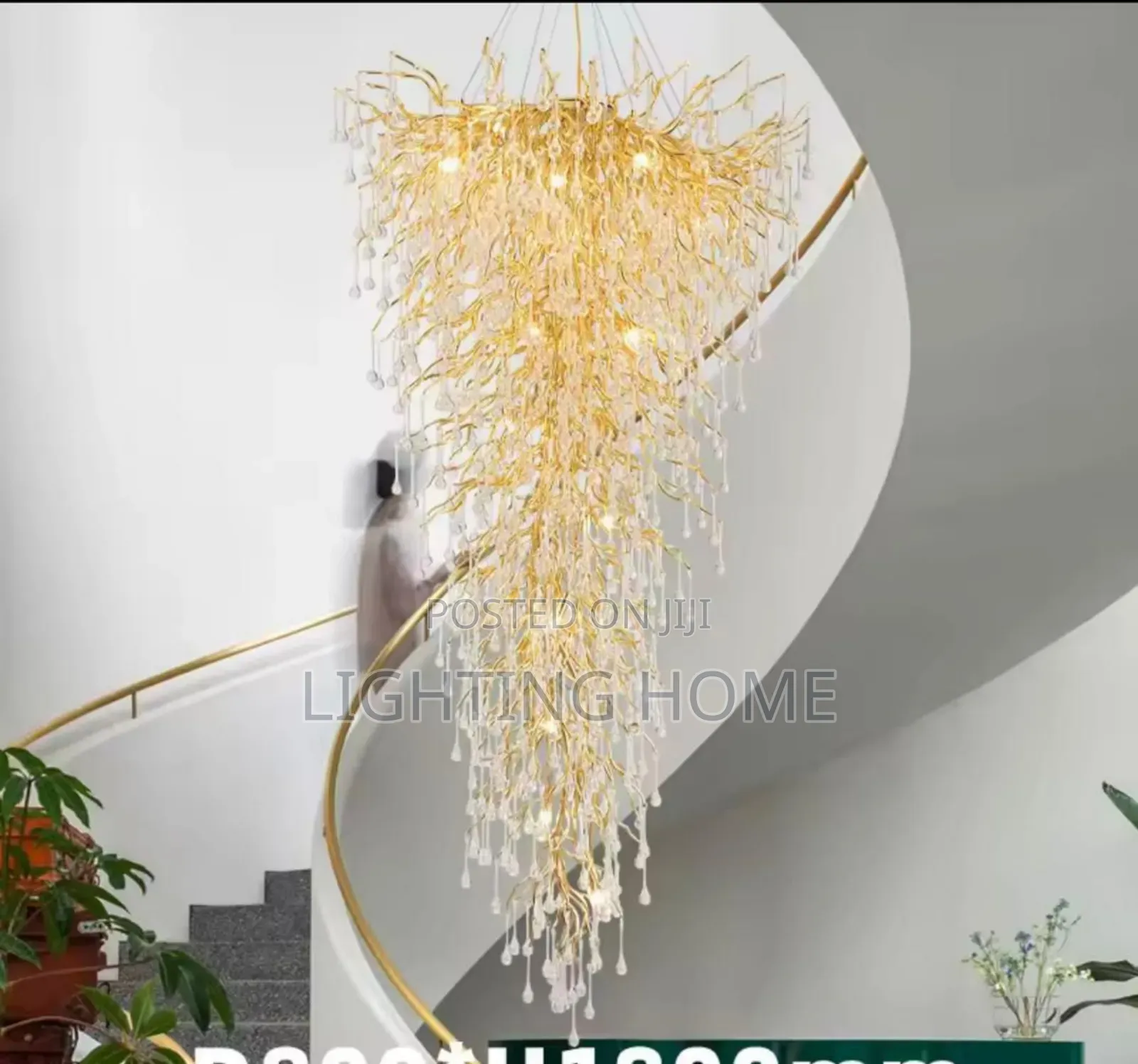 Long Crystal Chandelier Gold Light By 800mm