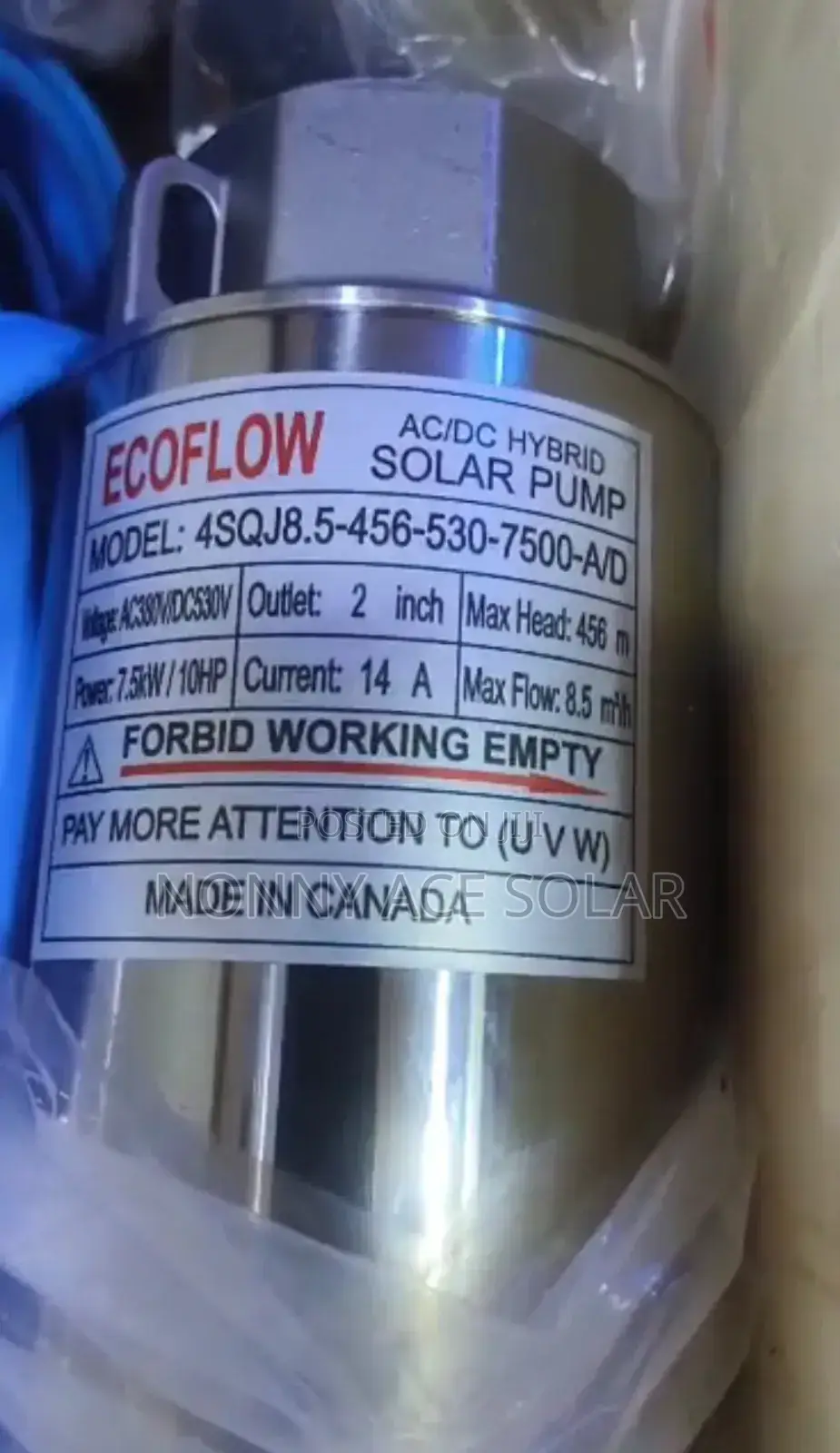 Ecoflow 10hp Ac/Dc Solar Pump, 456meters Depth, 530 Dc Pv, 7500watts