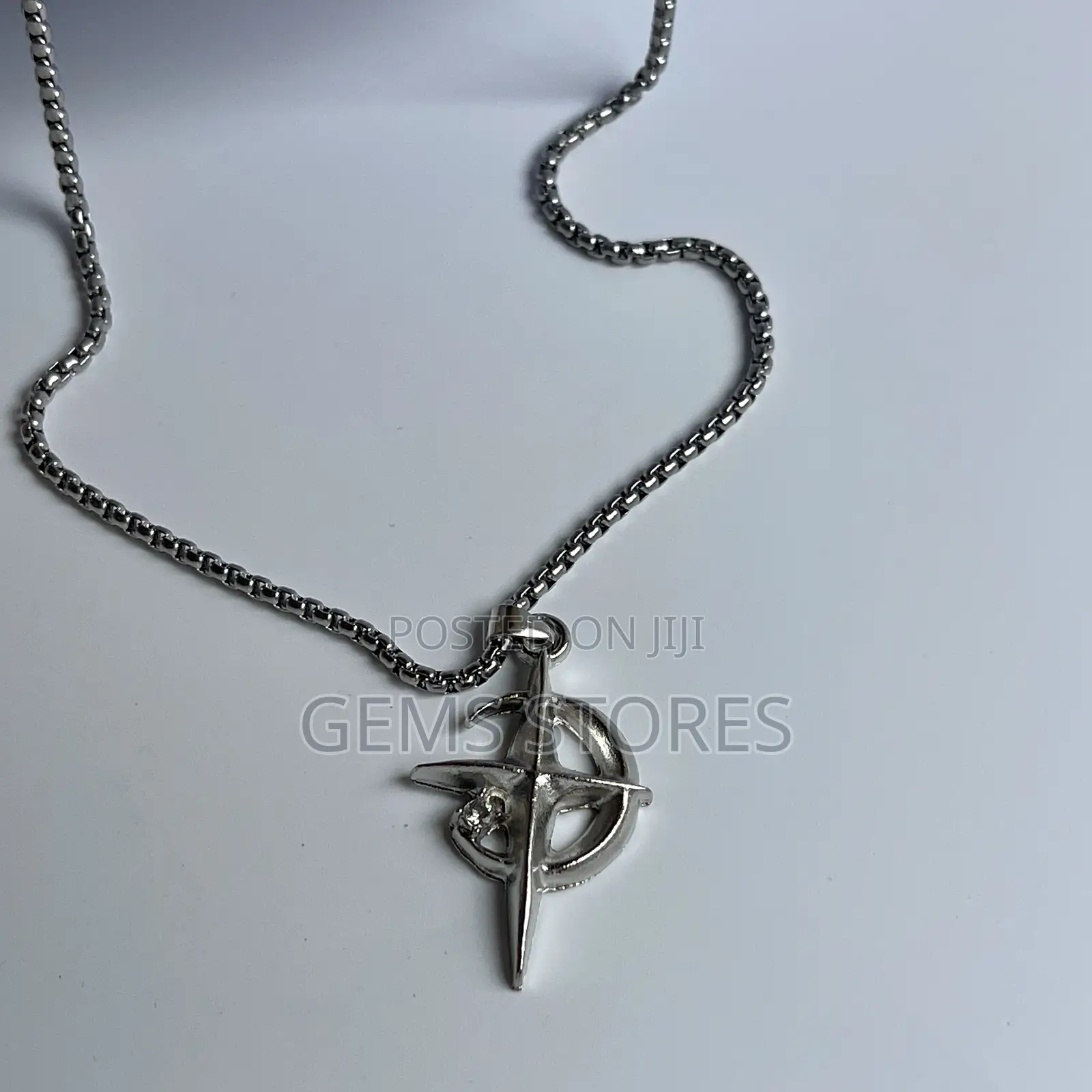 Stylish Silver Compass and Cross Necklace